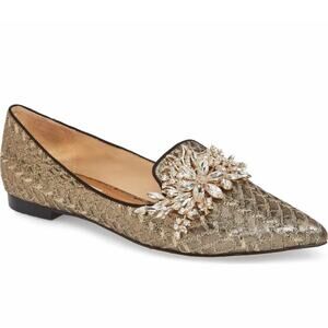 Badgley Mischka Mandy Embellished Loafer Flats Women’s Size 7 Gold Jewel Brooch